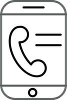 Line art illustration of Phone call in smartphone screen icon. vector
