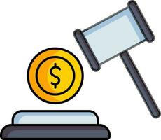 Money with judge gavel icon in yellow and gray color. vector