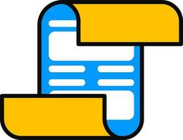 Scroll document paper icon in blue and yellow color. vector