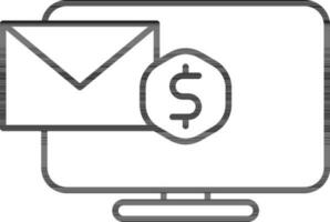 Line art Money or financial email in desktop screen icon in flat style. vector