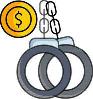 Money coin with handcuffs icon or symbol. vector