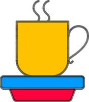 Illustration of Hot tea or coffee cup on plate icon. vector