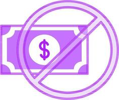 Stop money icon in purple and white color. vector