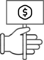 Hand holding money flag icon in line art. vector