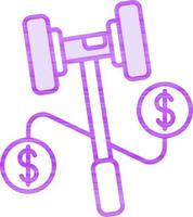 Money with judge hammer icon in purple and white color. vector