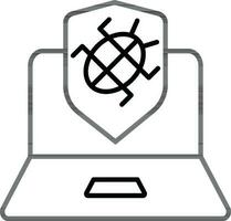 Warning virus detected message in laptop screen icon in black line art. vector