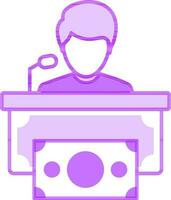 Woman Speak on Stage with Money icon or symbol. vector