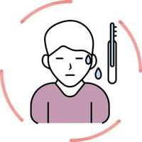 Illustration of Sweating man with thermometer icon for High Temperature. vector