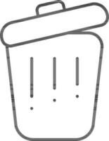 Flat Style Dustbin icon in black line art. vector