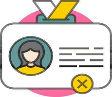 Female Id Card Delete or Cancel icon in white and yellow color. vector