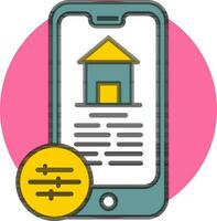 teléfono inteligente hogar ajuste icono en rosado circulo forma. vector