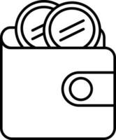 Black line art Coins in Wallet icon. vector