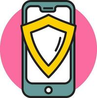 Flat Style Smartphone Protection icon on Pink Circle Shape. vector