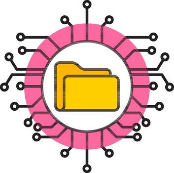 Sharing data folder icon on pink round background. vector