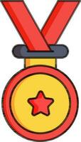 Star medal with ribbon icon in red and yellow color. vector