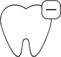Minus mark on tooth icon in thin line art. vector