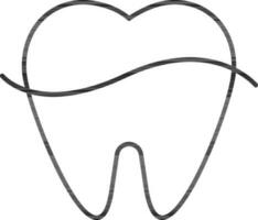 Black line art illustration of Tooth with Flossing thread icon. vector