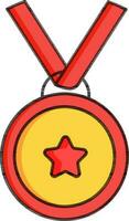 Star medal with ribbon icon in red and yellow color. vector