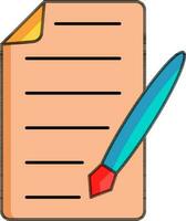 Edit note or Blank paper with fountain pen icon in flat style. vector