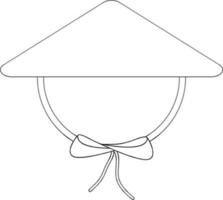 Stroke style of chinese hat icon with ribbon. vector