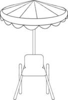 Umbrella icon with chair for sitting concept in stroke. vector