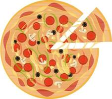 brillante Pizza con un rebanada. vector