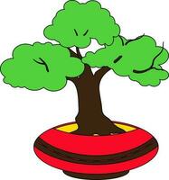 Bonsai tree icon with red pot in isolated with stroke. vector