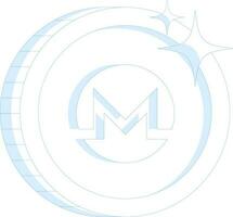 Monero coin decorated by star in blue line art. vector