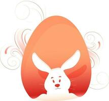 Orange paper art rabbit decorated with floral element background. vector