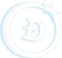 Blue line art dogecoin decorated by star. vector