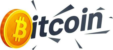 Shiny golden text bitcoin decorated triangle element. vector