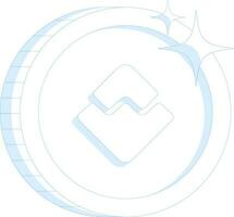 Star decorated waves coin in blue line art. vector