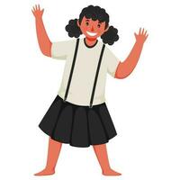 Cheerful Student Girl Raising Their Hands on White Background. vector