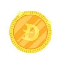 Flat style golden dogecoin decorated by star. vector