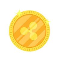 Golden color ripple coin in flat style. vector