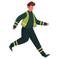 Cartoon Rescue Worker or Man Character in Fast Walking Pose. vector