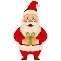 Cartoon Santa Claus Holding a Gift Box in Standing Pose. vector