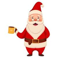 Cartoon Santa Claus Holding a Cup in Standing Pose. vector