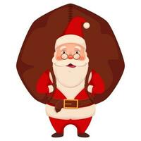 Cartoon Santa Claus Lifting a Heavy Sack in Standing Pose. vector