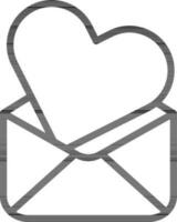 Heart with envelope icon in thin line art. vector