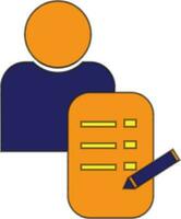 Character of man with document and pen. vector