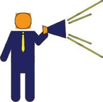 Character of faceless man holding megaphone. vector