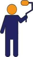 Character of faceless man holding painting roller brush. vector