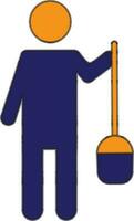 Character of man holding shovel. vector