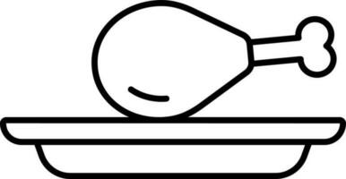 Flat style Chicken leg on plate icon in line art. vector