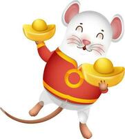 Cartoon rat character hand holding chinese gold ingot. vector