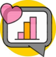 Heart shape with growing bar graph on speech bubble icon in flat style. vector