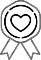 Black line art Heart Badge icon in flat style. vector