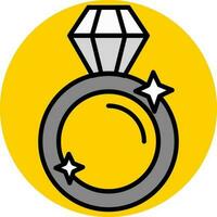 Gray Diamond ring icon on yellow round background. vector