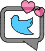 Heart Shapes with Bird on Speech Bubble icon or symbol. vector